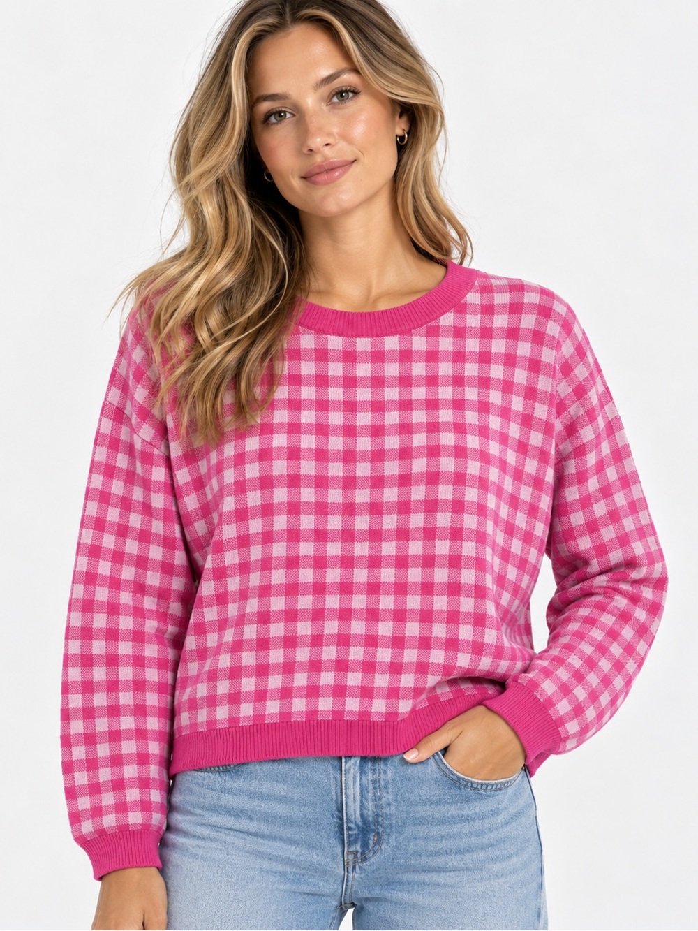 Appleseed’s Petites Pink Gingham Check Cotton Sweater PM